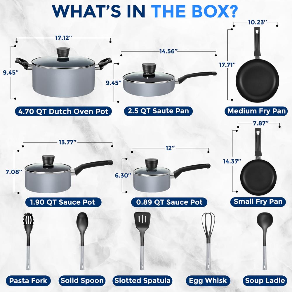 15-Piece Non-Stick Cookware Set, Even Heat, Black Coating