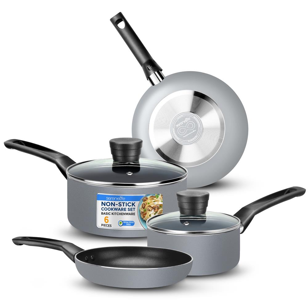 6-Piece Nonstick Cookware Set - Even Heat, Durable Coating, Black