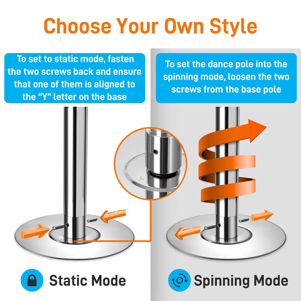 Portable Spinning Fitness Pole, Adjustable Steel, Chrome Finish