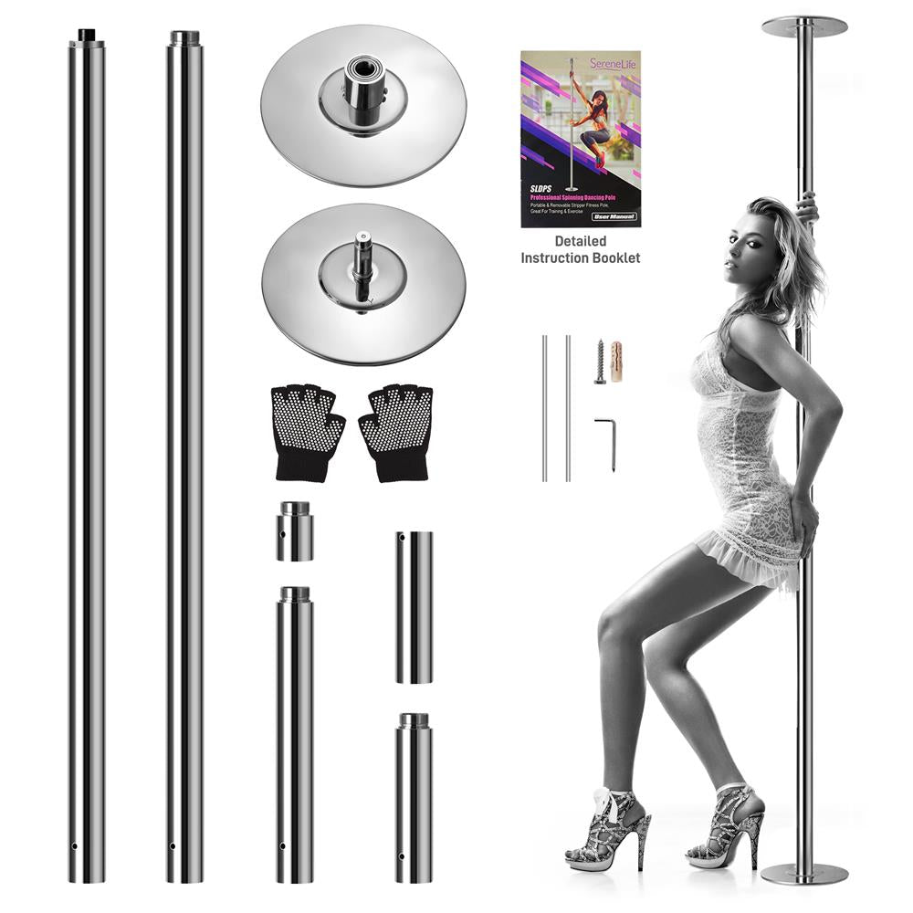 Portable Spinning Fitness Pole, Adjustable Steel, Chrome Finish
