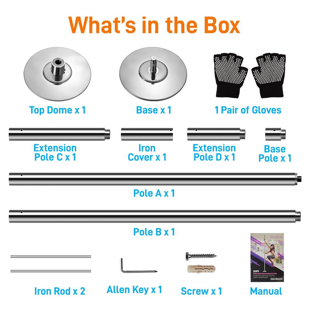 Portable Spinning Fitness Pole, Adjustable Steel, Chrome Finish