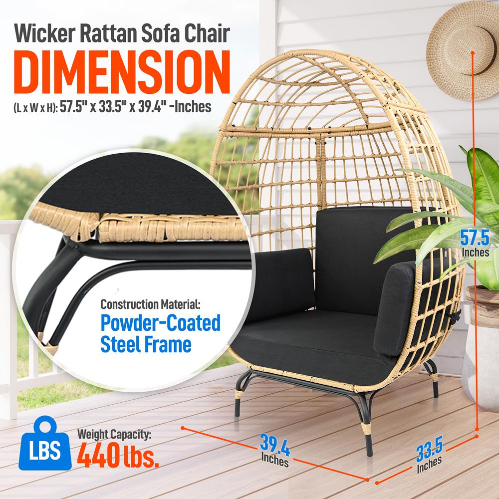 Wicker Egg Chair for Relaxing, Sturdy Steel Frame, Woven Texture