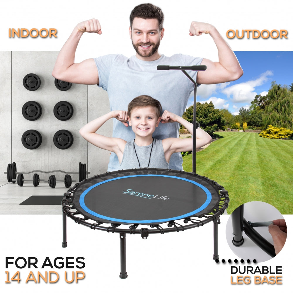 Foldable Mini Trampoline, Aerobic Fitness, Adjustable Handrail, 264 lbs Capacity