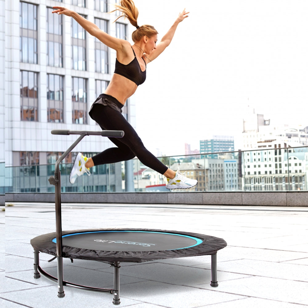 Foldable Mini Trampoline, Aerobic Fitness, Adjustable Handrail, 264 lbs Capacity