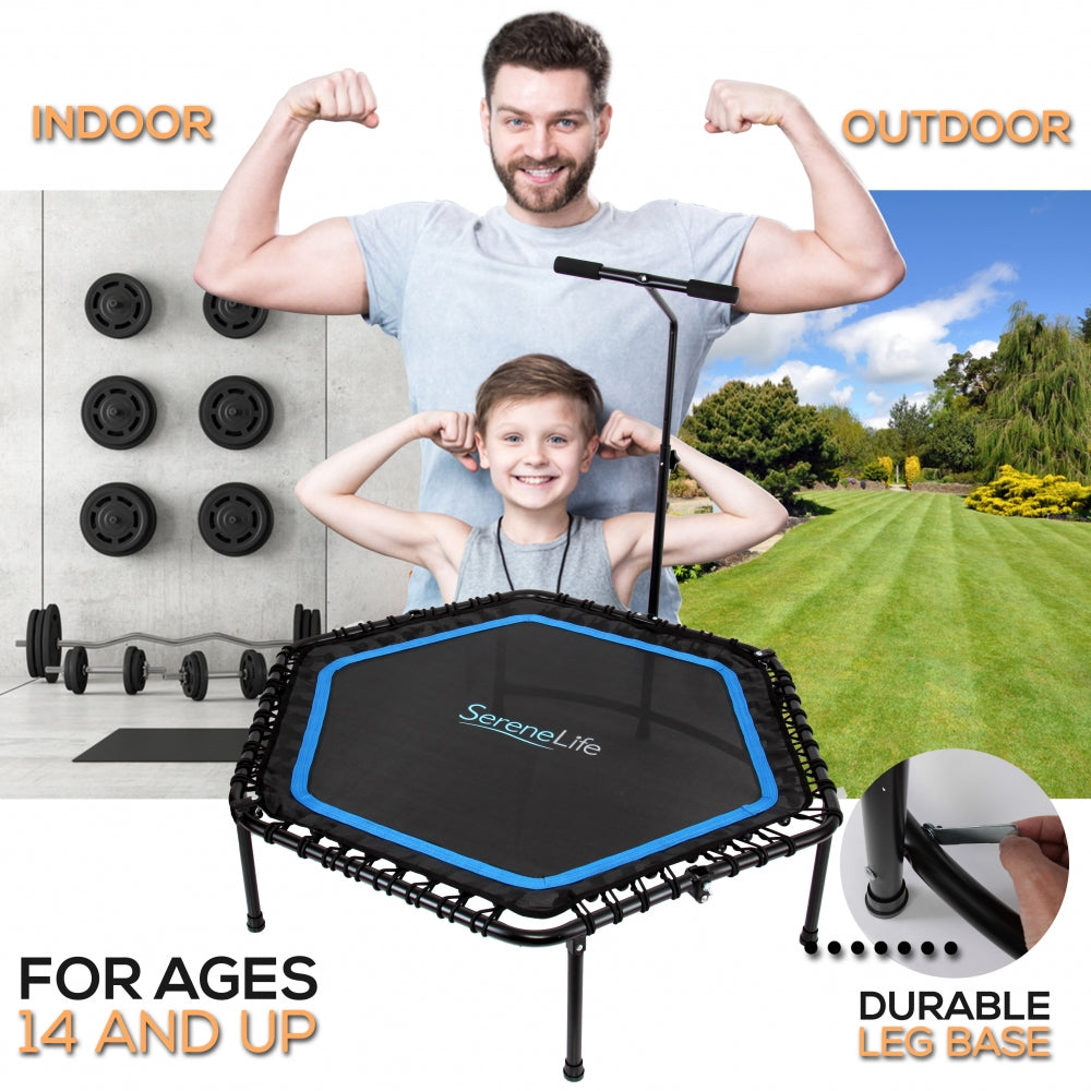 48" Foldable Fitness Trampoline, Adjustable Handrail, 264 lbs Capacity