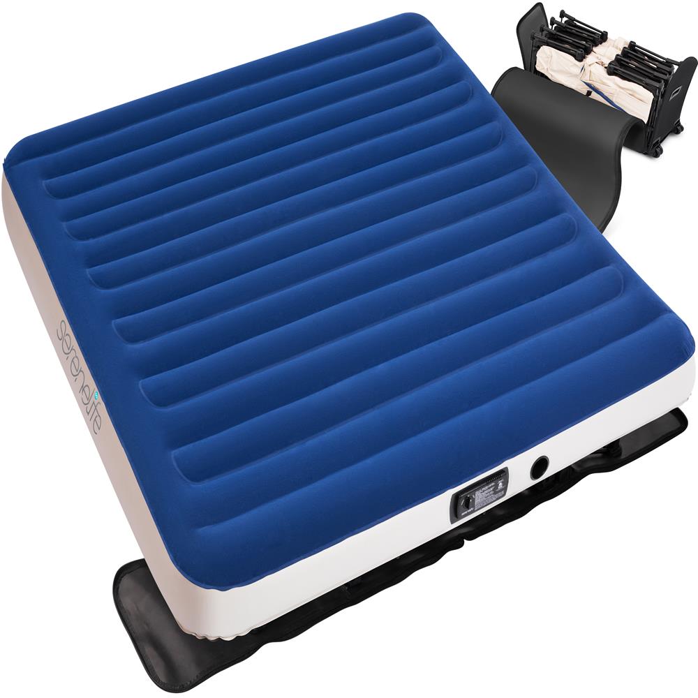 King Air Mattress with Frame, Self-Inflating Pump, Plush Flocking