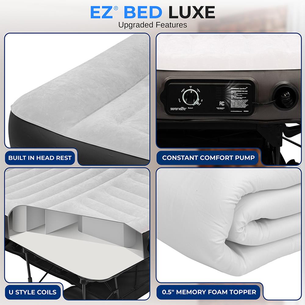Inflatable Air Mattress with Frame, Auto Inflate, Memory Foam Cover, Queen