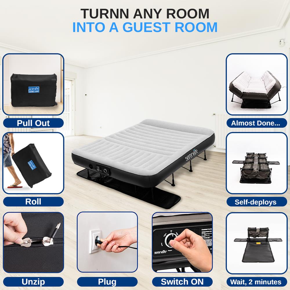 Inflatable Air Mattress with Frame, Auto Inflate, Memory Foam Cover, Queen