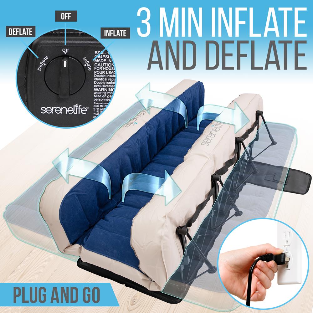 Queen Air Mattress with Frame, Self-Inflating, Plush Flocking, 20" Raised