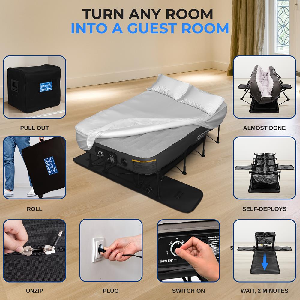Inflatable Air Mattress with Frame, Auto Inflate, Memory Foam Cover