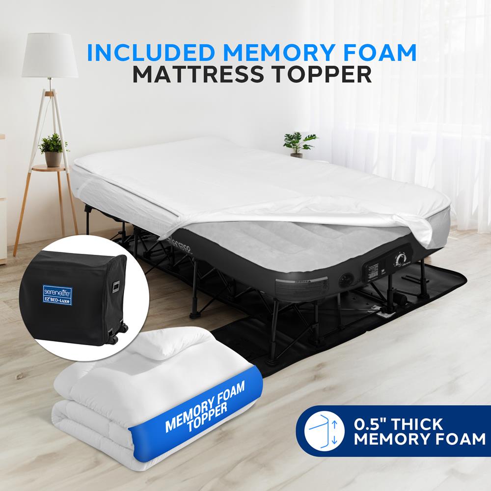Inflatable Air Mattress with Frame, Auto Inflate, Memory Foam Cover