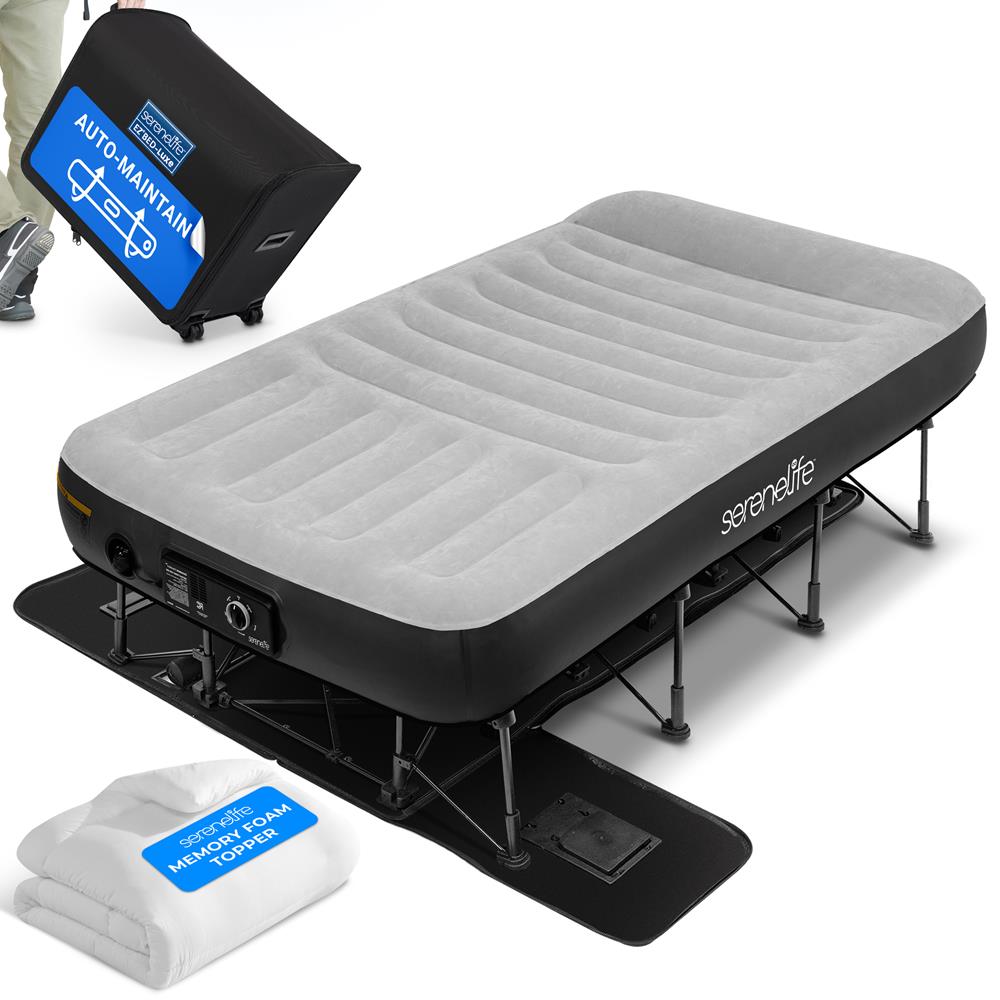 Inflatable Air Mattress with Frame, Auto Inflate, Memory Foam Cover