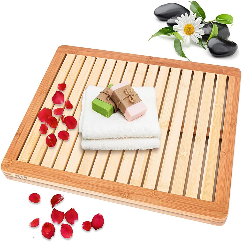 Serenelife Bamboo Bath Mat Heavy Duty Natural Wood Bathroom Or Showe