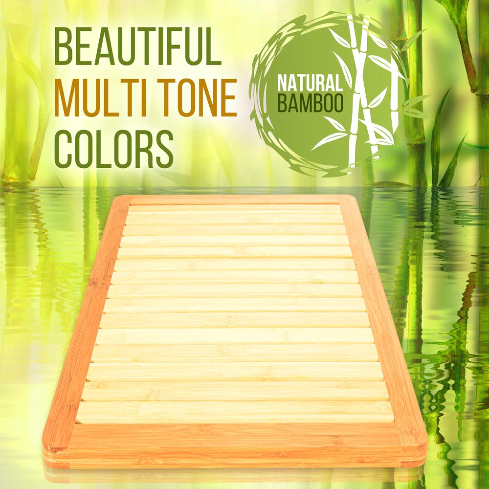 Bamboo Bath Mat - Fast Drying, Non-Slip, Elevated Design, Natural Wood