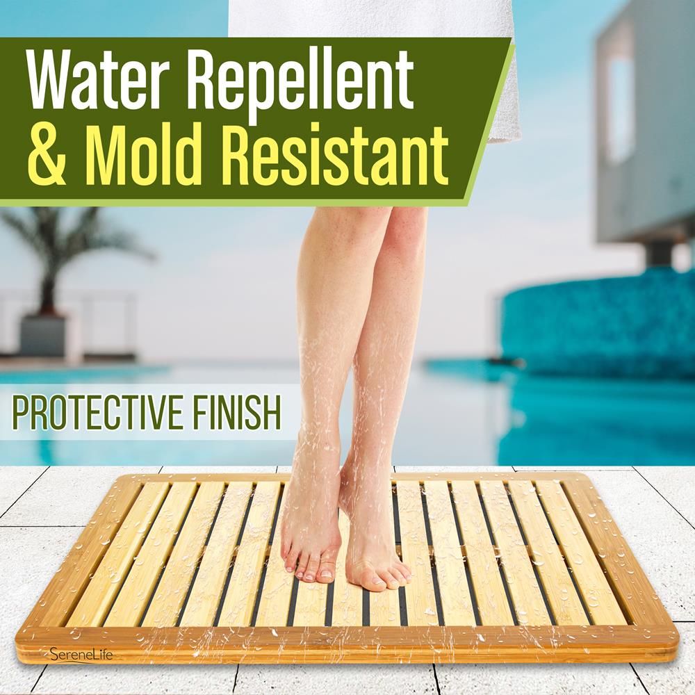 Bamboo Bath Mat - Fast Drying, Non-Slip, Elevated Design, Natural Wood