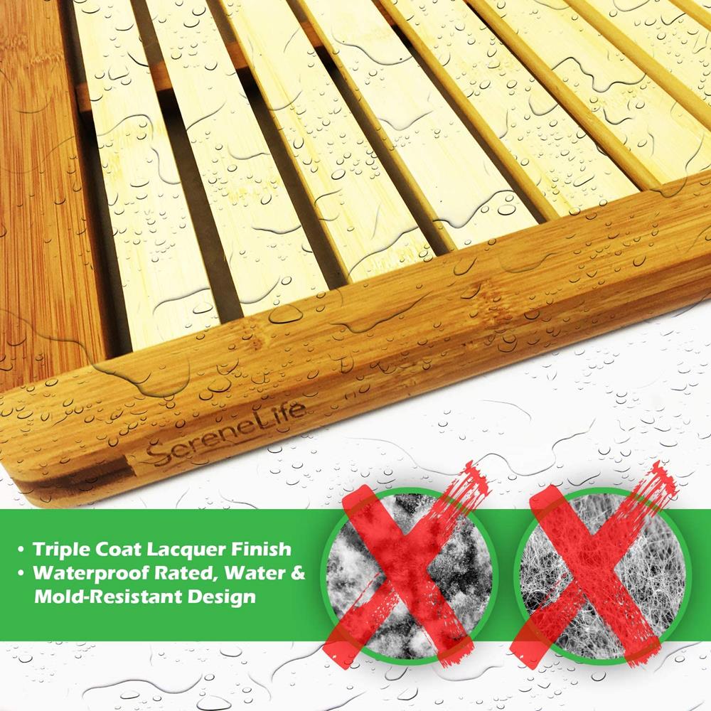 Bamboo Bath Mat - Fast Drying, Non-Slip, Elevated Design, Natural Wood