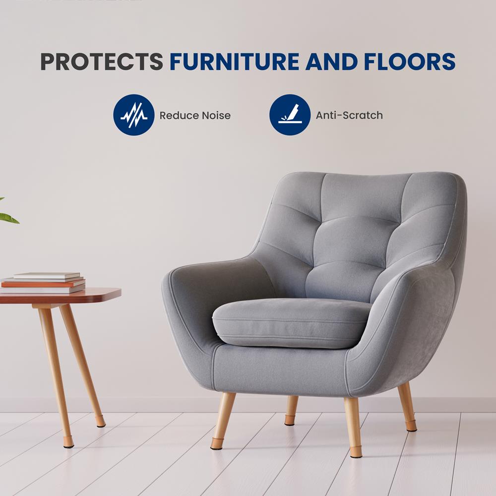 Chair Leg Floor Protectors - Anti-Slip Rubber Covers, Brown, 24 Pack