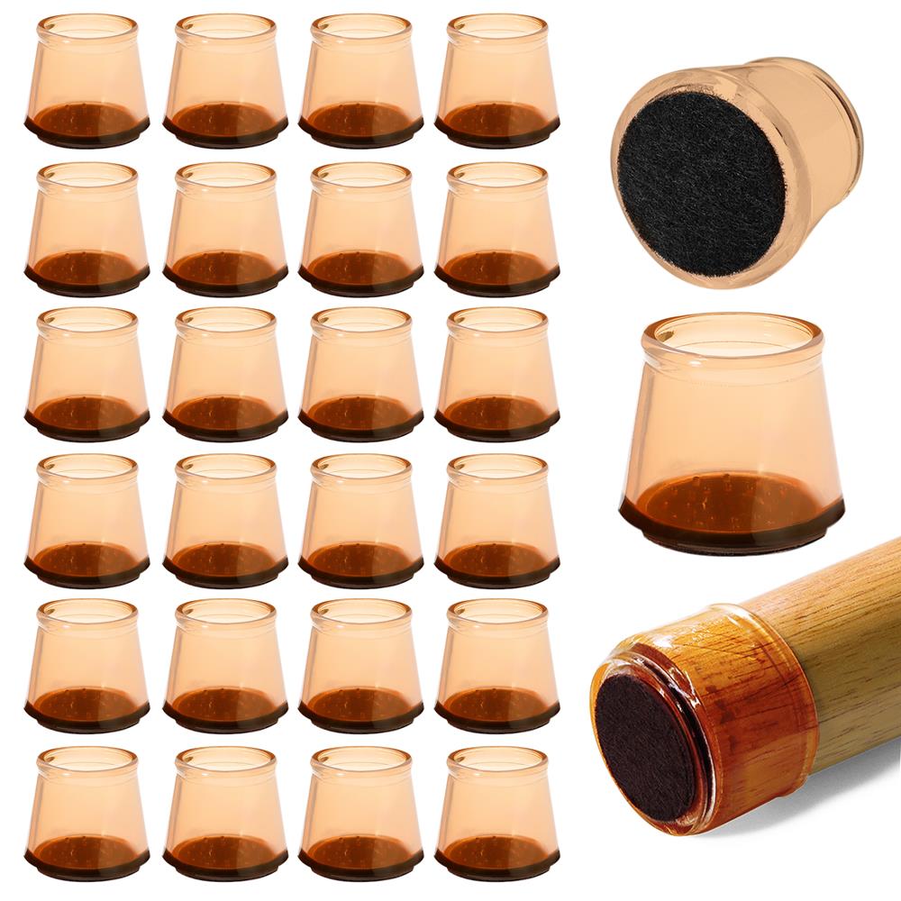Chair Leg Floor Protectors - Anti-Slip Rubber Covers, Brown, 24 Pack