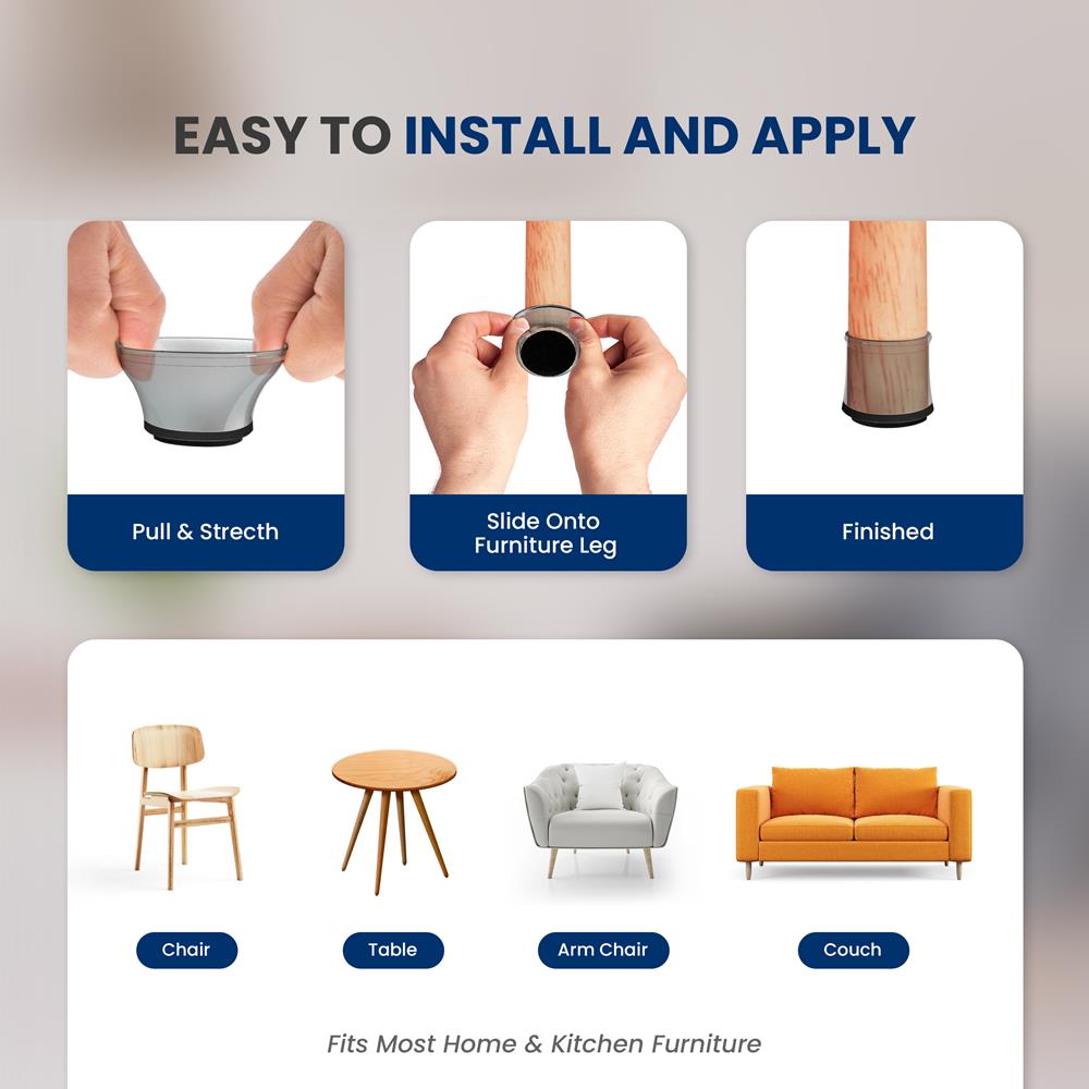 Chair Leg Floor Protectors - Anti-Slip Rubber Covers for Hardwood Floors
