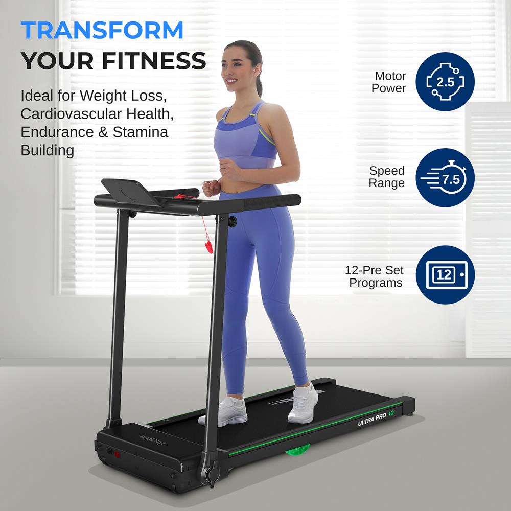 Folding Treadmill for Weight Loss, 2.5 HP Motor, Shock Absorption, White LED