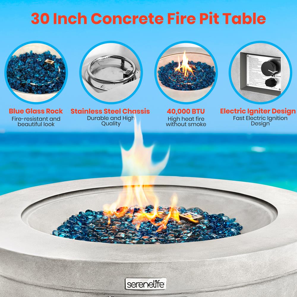 Outdoor Propane Fire Pit Table 40,000 BTU Weatherproof MGO Blue Glass