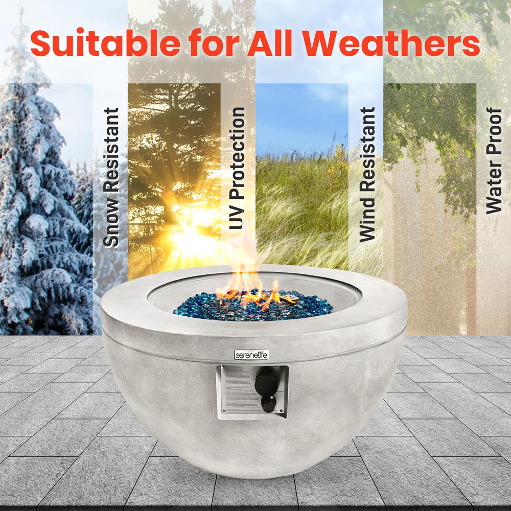 Propane Fire Pit Table 40,000 BTU Stainless Steel Burner Blue Glass Rocks