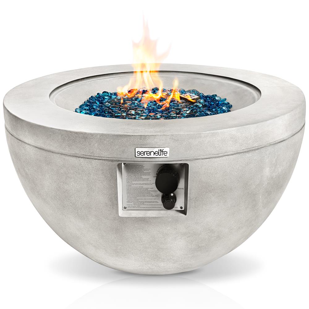 Propane Fire Pit Table 40,000 BTU Stainless Steel Burner Blue Glass Rocks