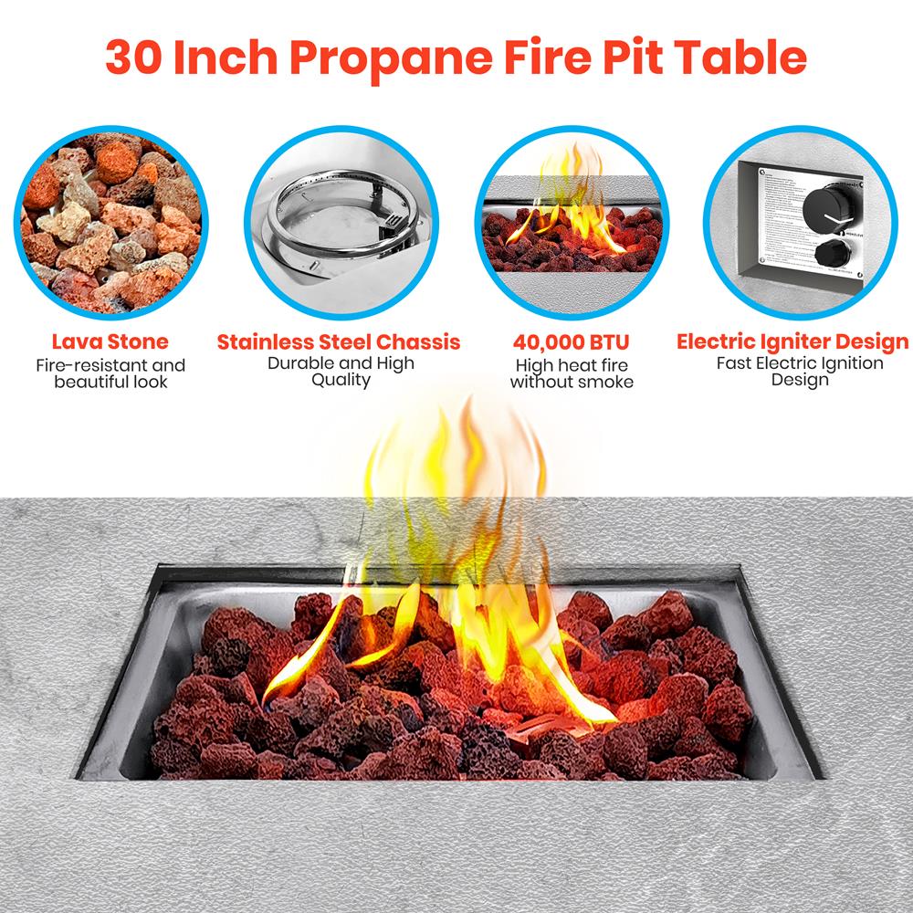 Propane Fire Pit Table 40,000 BTU Weatherproof Stainless Steel Burner