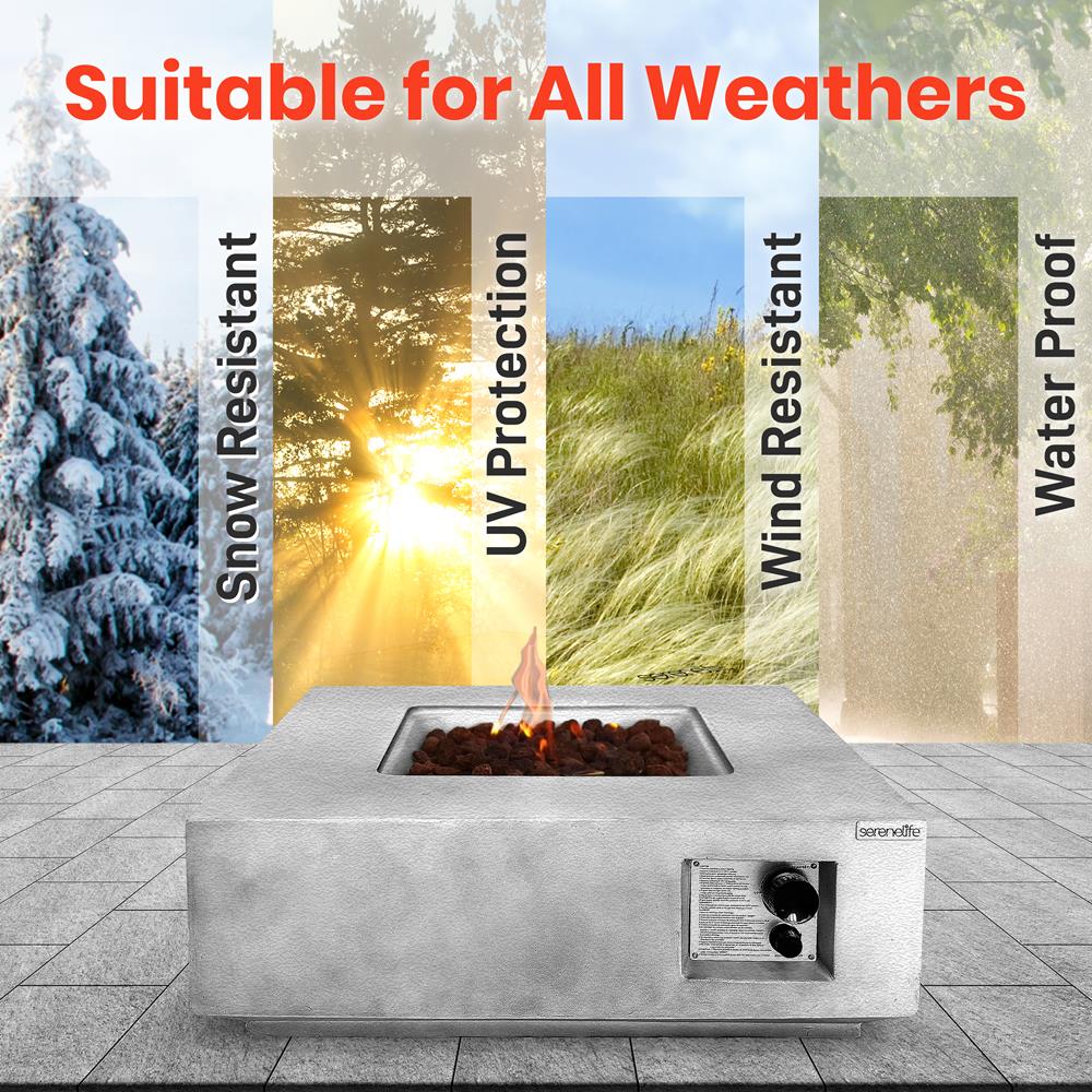 Concrete Propane Fire Pit Table, 40,000 BTU, Weatherproof, Gray