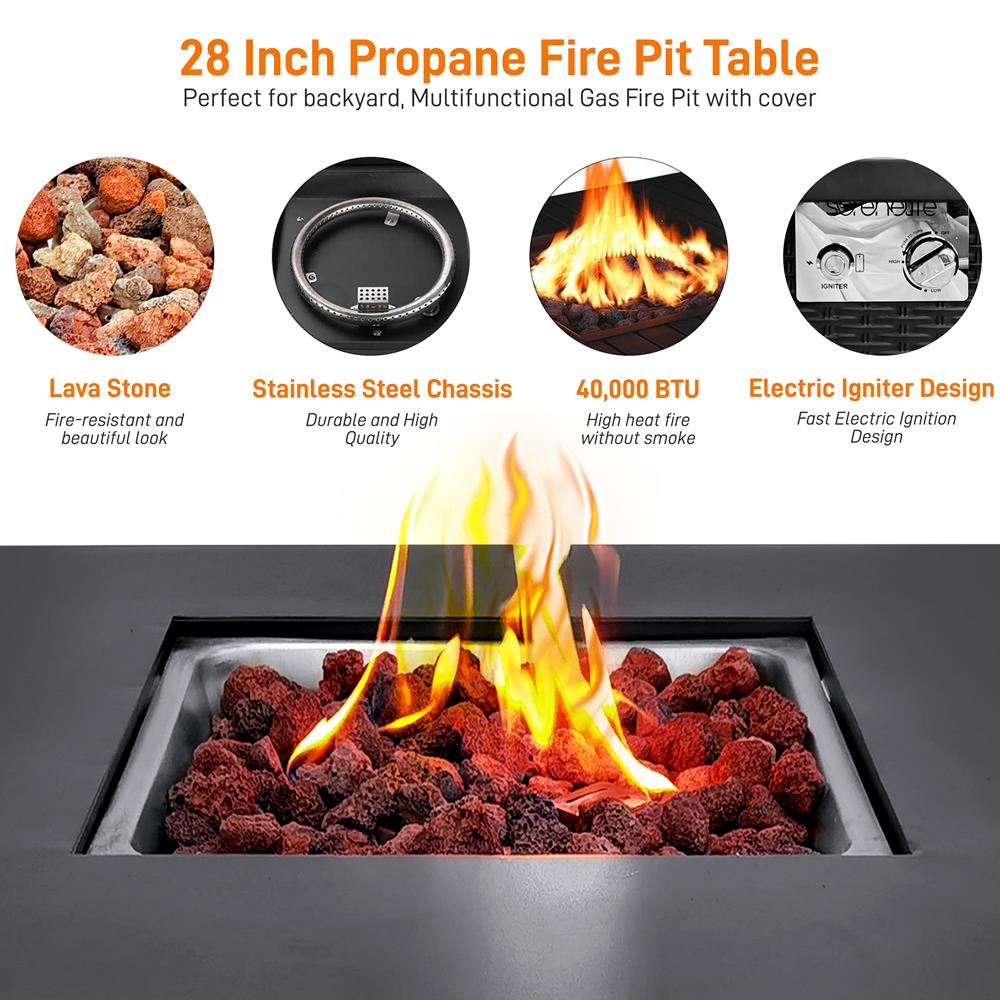 Outdoor Propane Fire Pit Table 40,000 BTU Steel Top Weather-Resistant