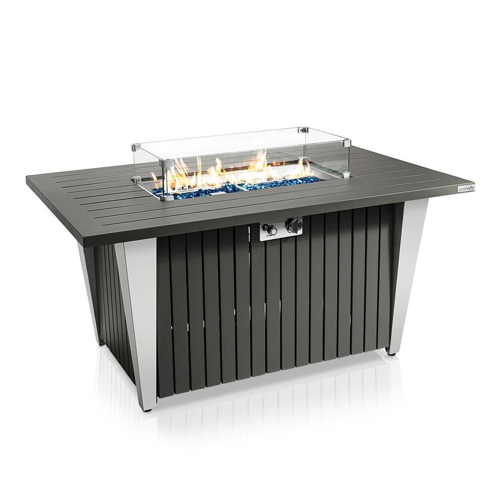 Outdoor Propane Fire Pit Table 50,000 BTU Weatherproof Glass Wind Guard
