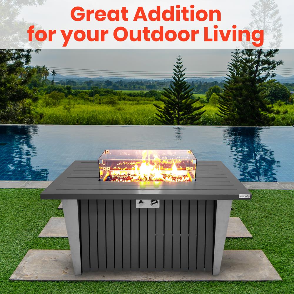 Outdoor Propane Fire Pit Table 50,000 BTU Weatherproof Glass Guard