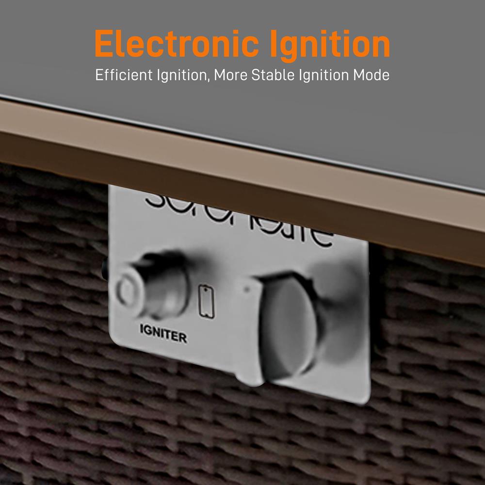 Outdoor Propane Fire Pit Table 50,000 BTU Auto-Ignition Glass Wind Guard, Rattan Brown