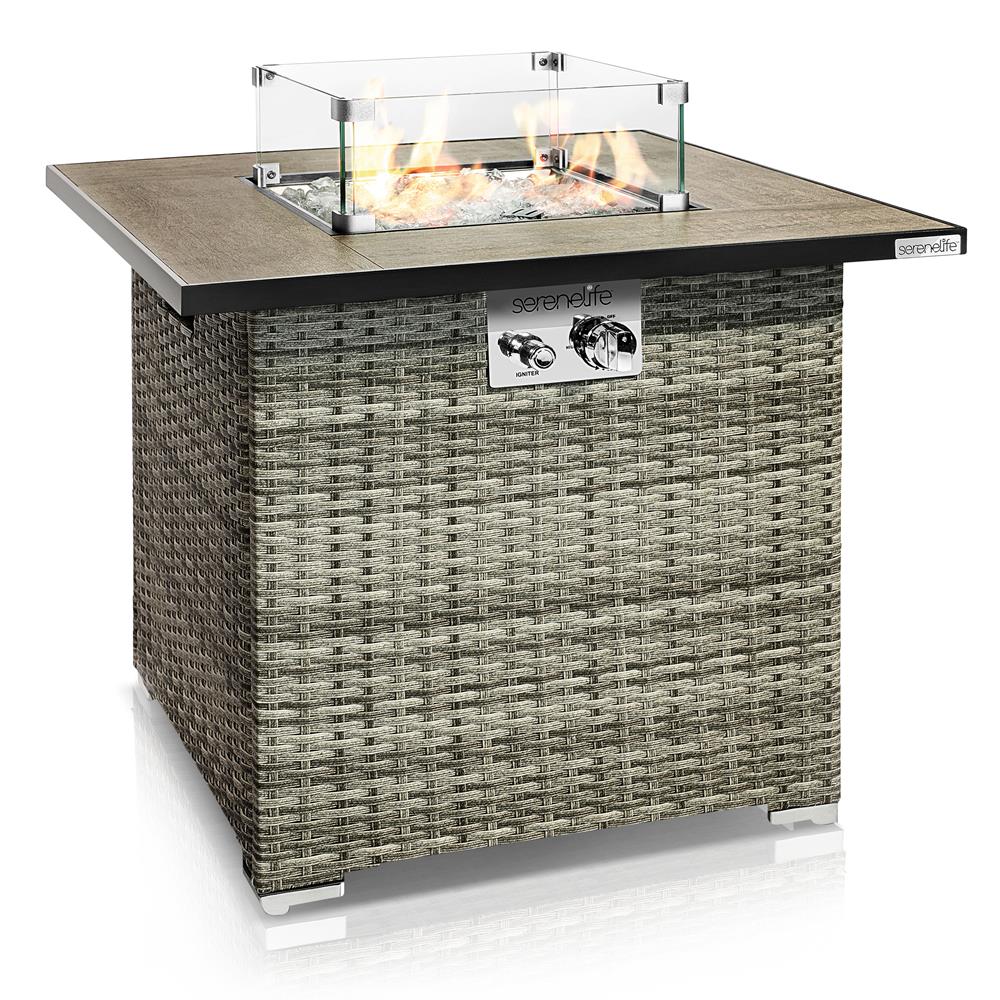 Propane Fire Pit Table 50,000 BTU Wicker Base Stainless Steel Burner