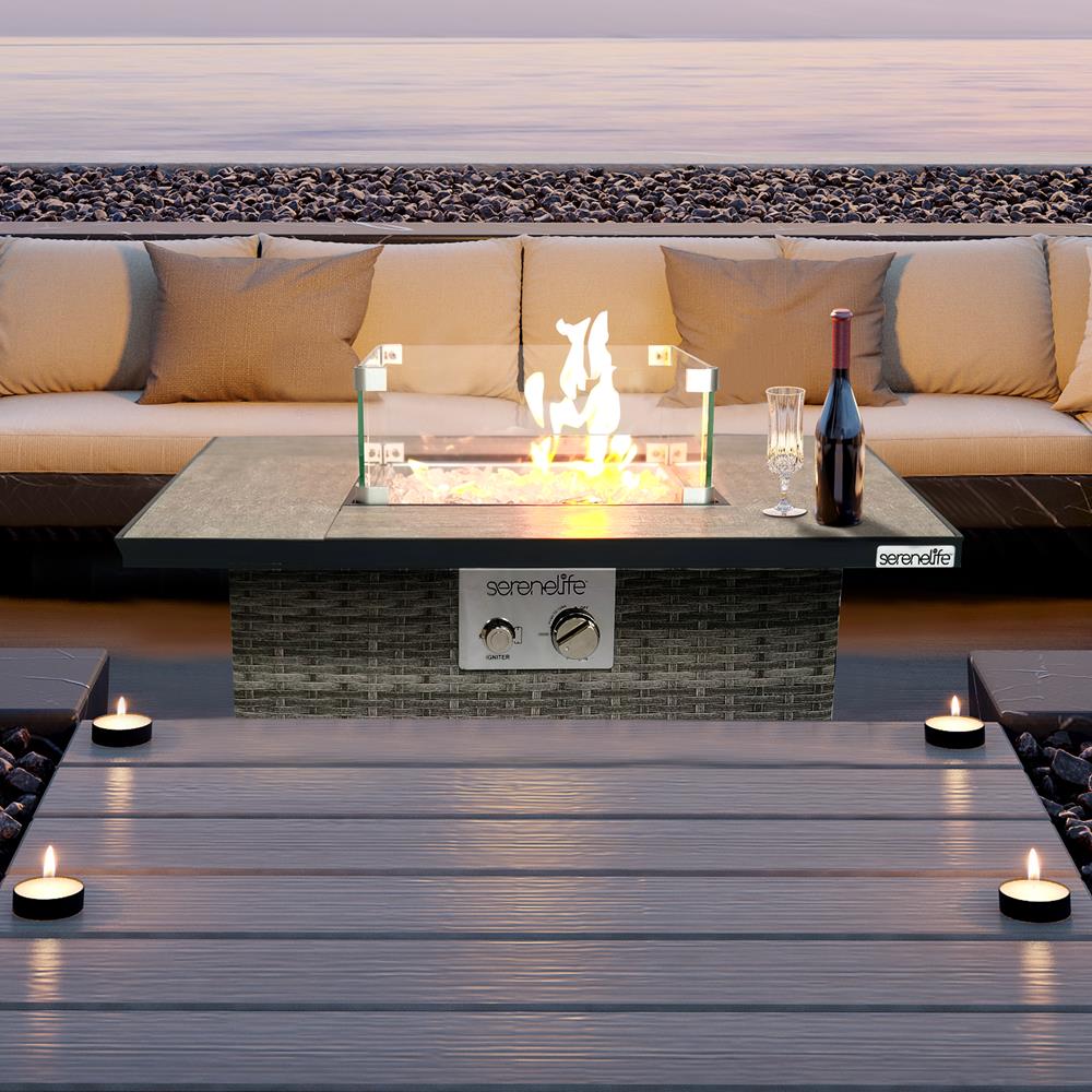 Propane Fire Pit Table 50,000 BTU Wicker Base Stainless Steel Burner