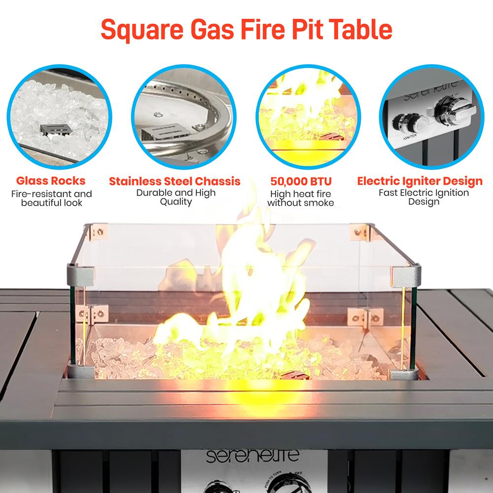 Outdoor Propane Fire Pit Table 50,000 BTU Stainless Steel Weatherproof
