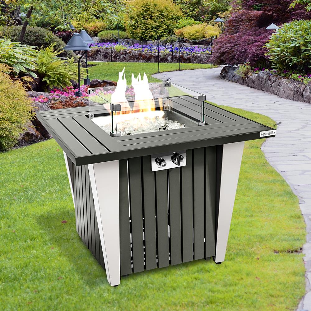 Propane Fire Pit Table 50,000 BTU Stainless Steel Pan & Legs, Weather Cover