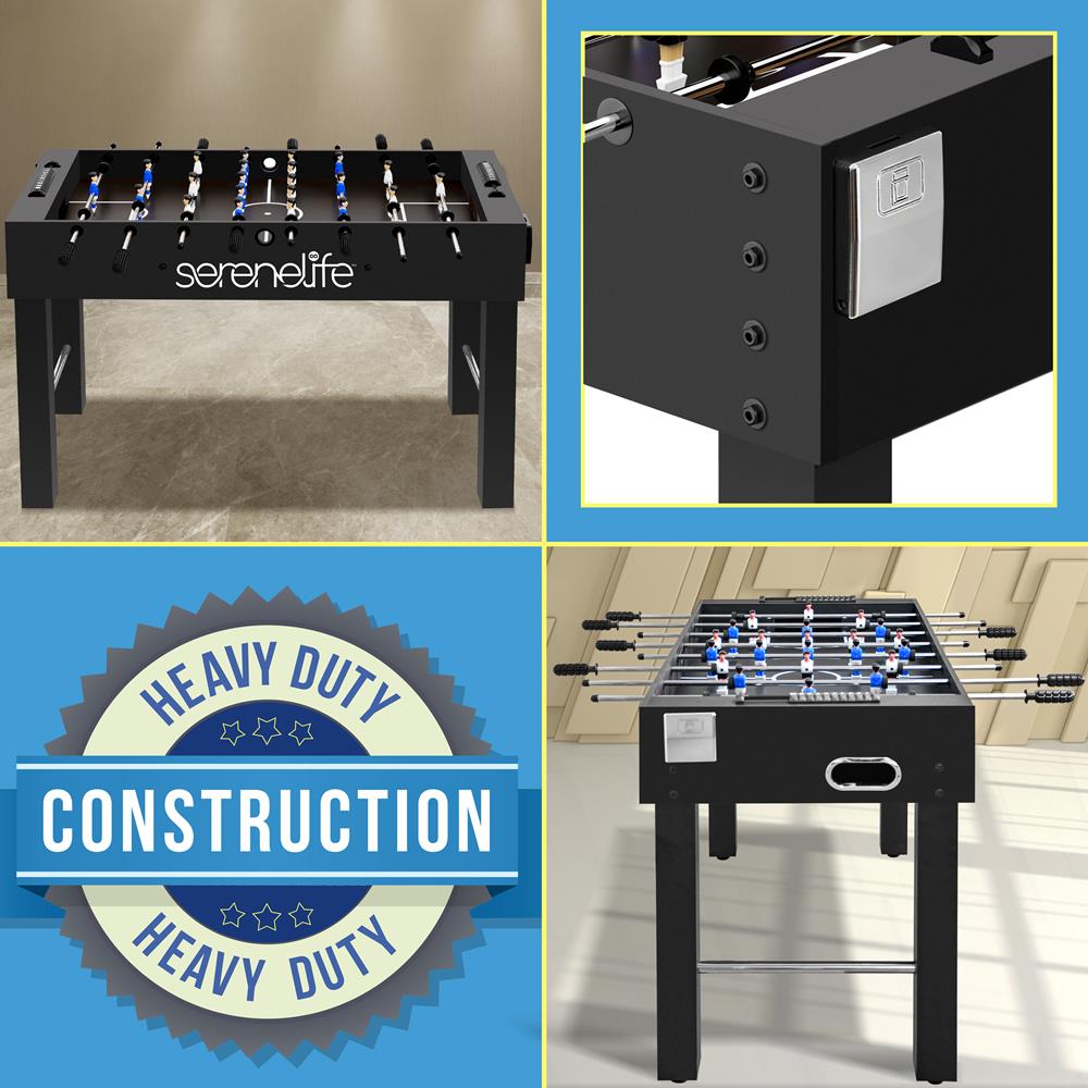 48" Foosball Table, Tournament-Grade, Chrome Steel Rods, Black