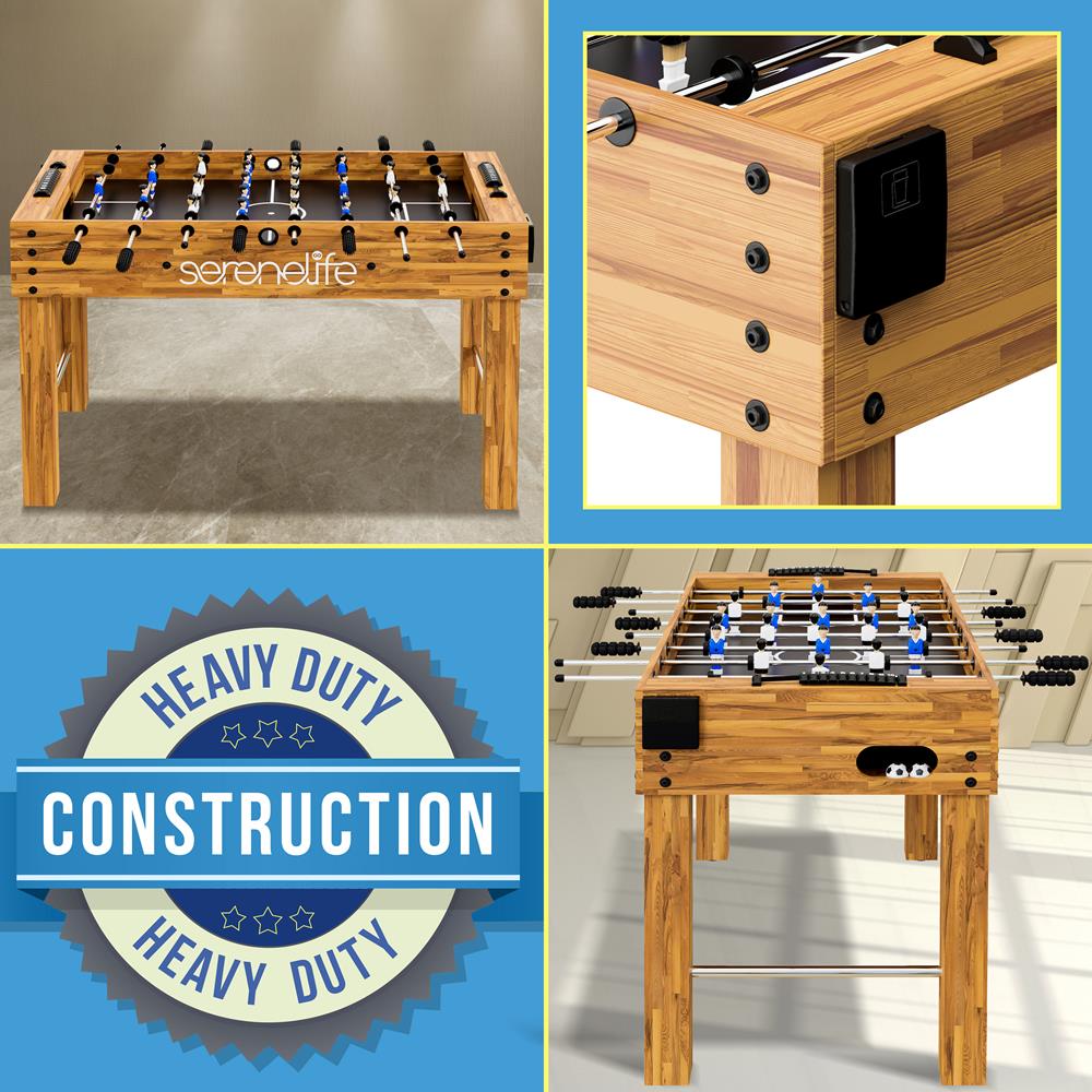Foosball Table 48" Adjustable Height MDF Natural Finish 2 Balls Included
