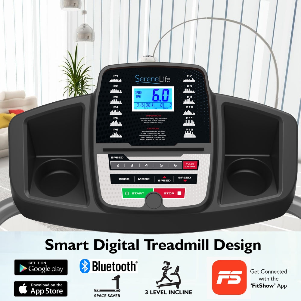 Electric Folding Treadmill, Bluetooth Sync, Manual Incline, Compact Design
