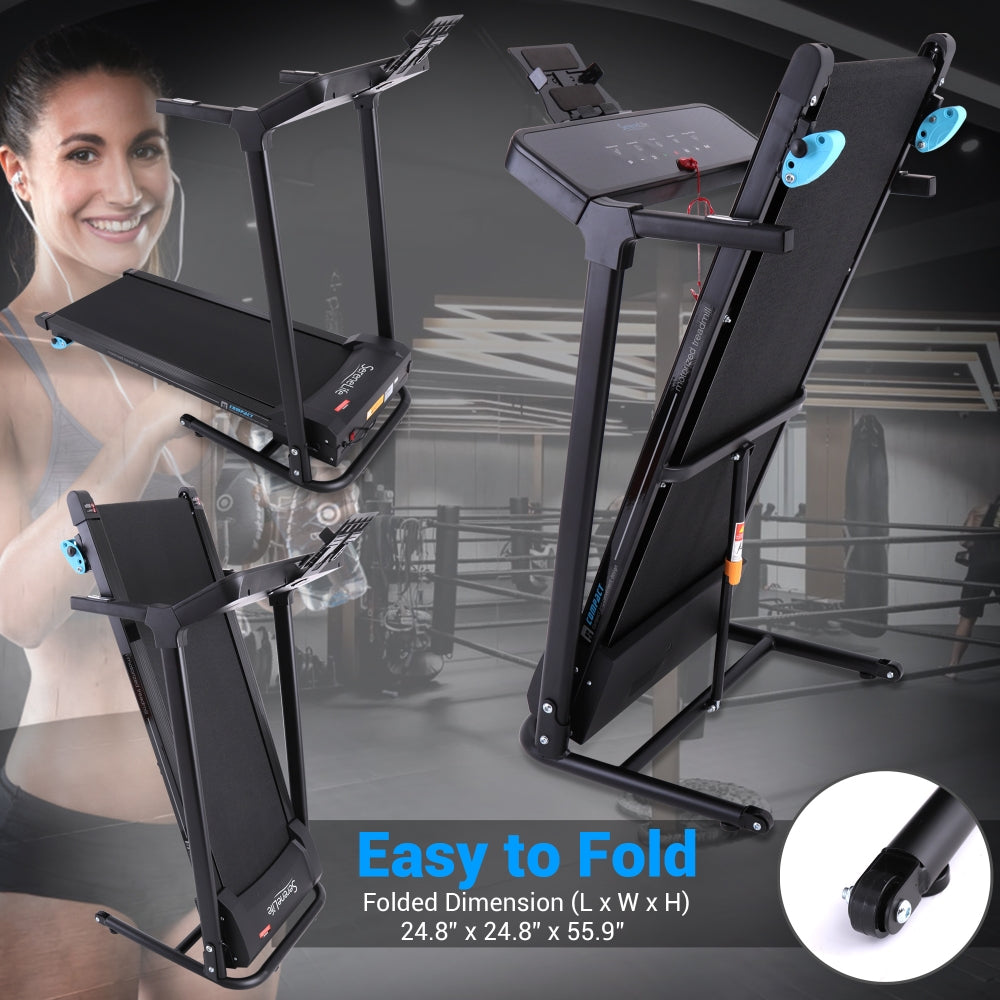 Folding Treadmill Electric Motorized Running Machine - 12 Pre-Set Program, 5 White Led Display & Mobile Phone/Tablet, Water Bottle Holder For Indoor Exercise