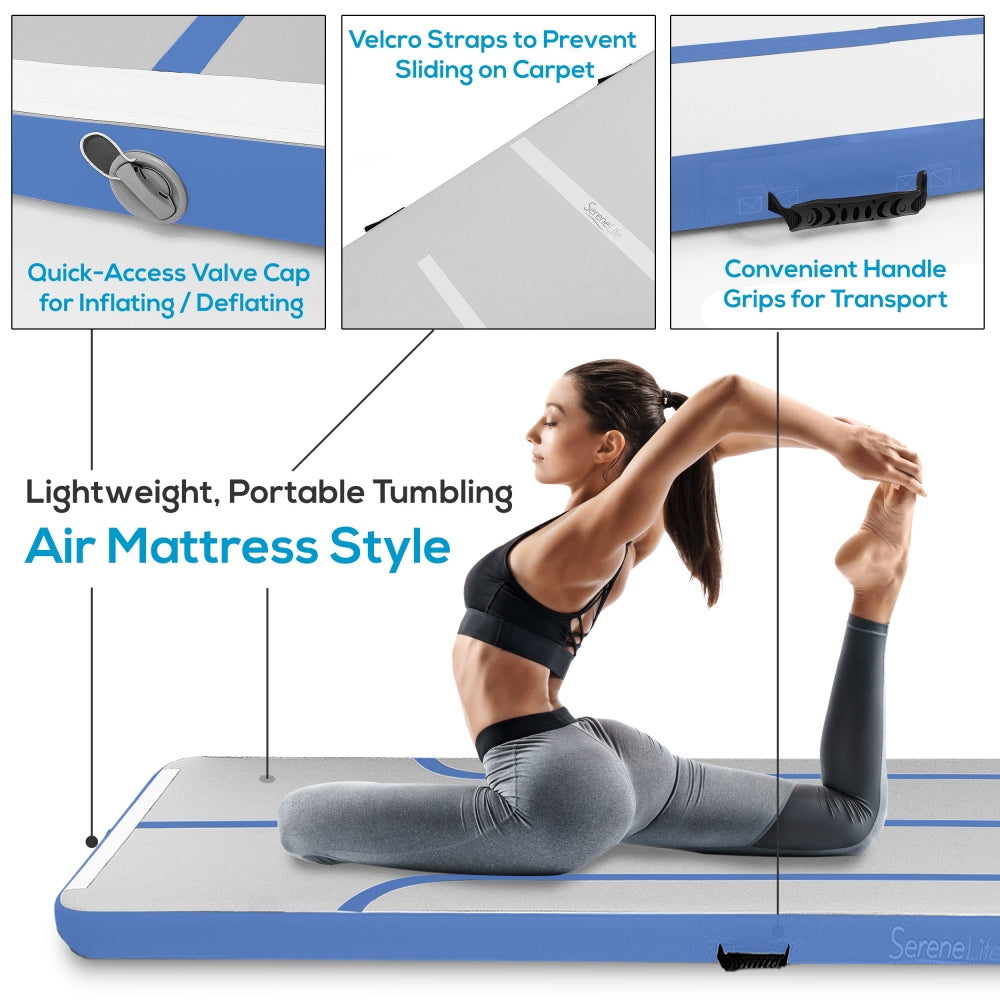 Inflatable Gymnastics Mat - Bouncy, Waterproof, Durable PVC - Blue