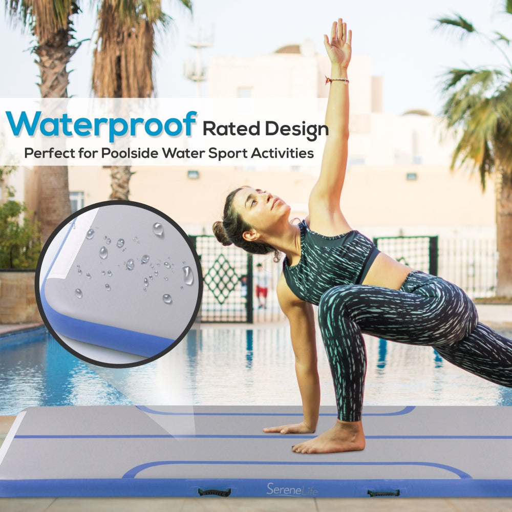 Inflatable Gymnastics Mat - Bouncy, Waterproof, Durable PVC - Blue