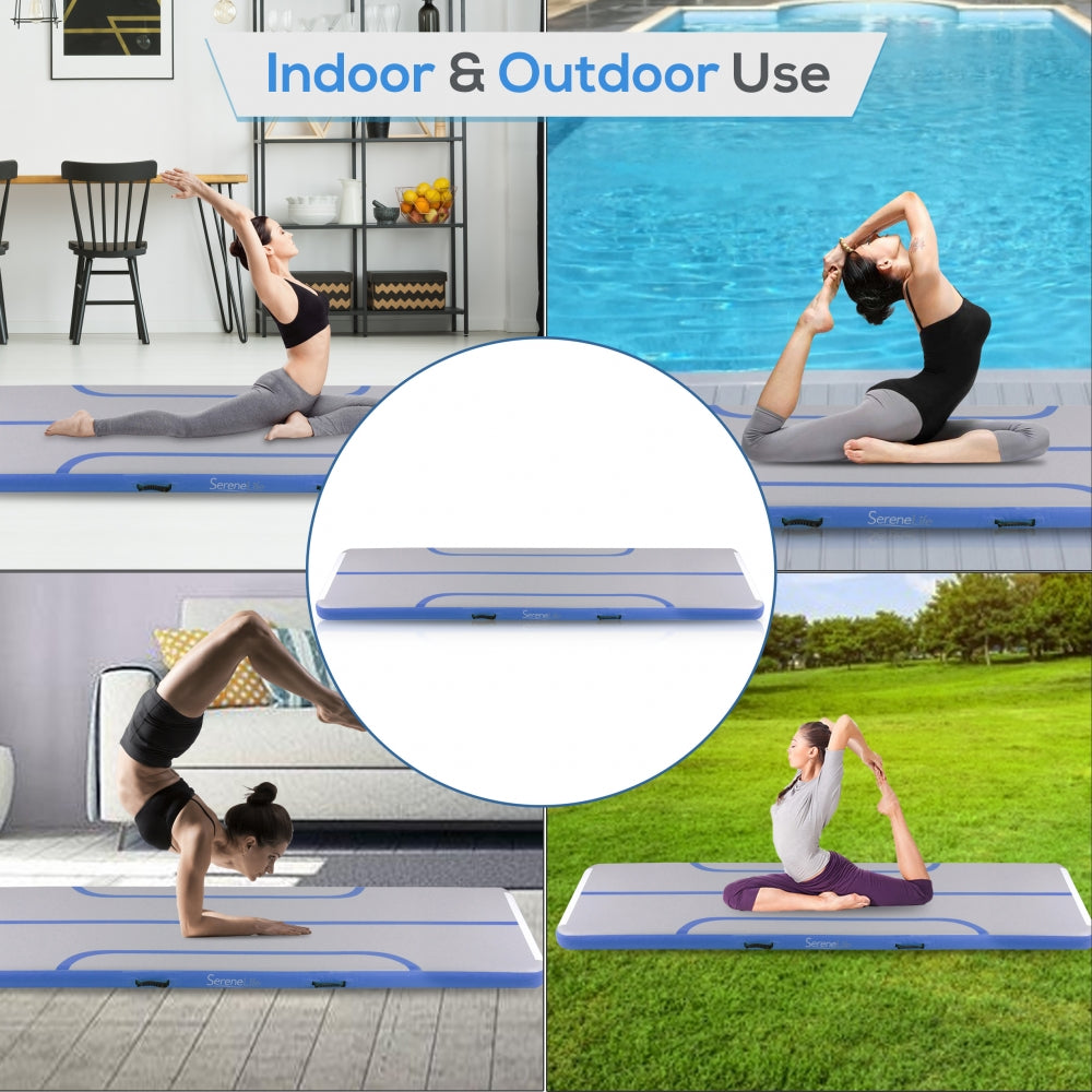 Inflatable Gymnastics Mat - Bouncy, Waterproof, Durable PVC - Blue