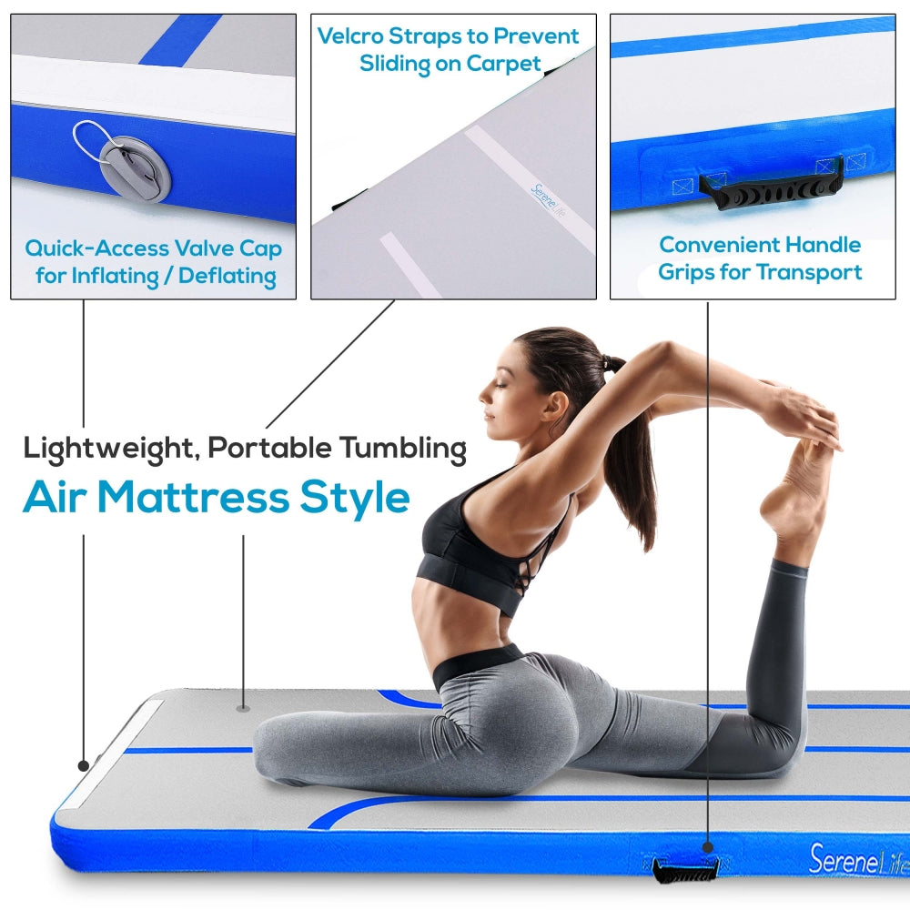 Inflatable Gymnastics Mat - Bouncy, Durable PVC, 13 Ft, Blue