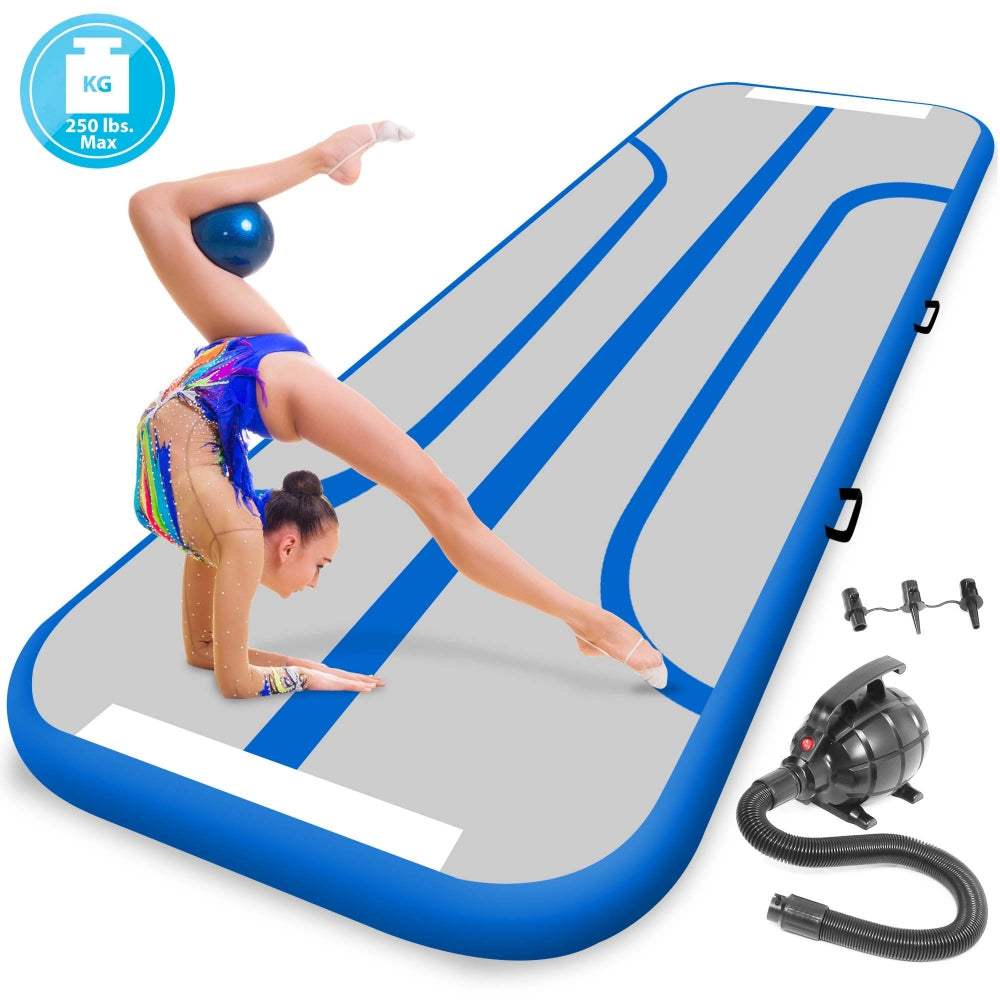 Inflatable Gymnastics Mat - Bouncy, Durable PVC, 13 Ft, Blue