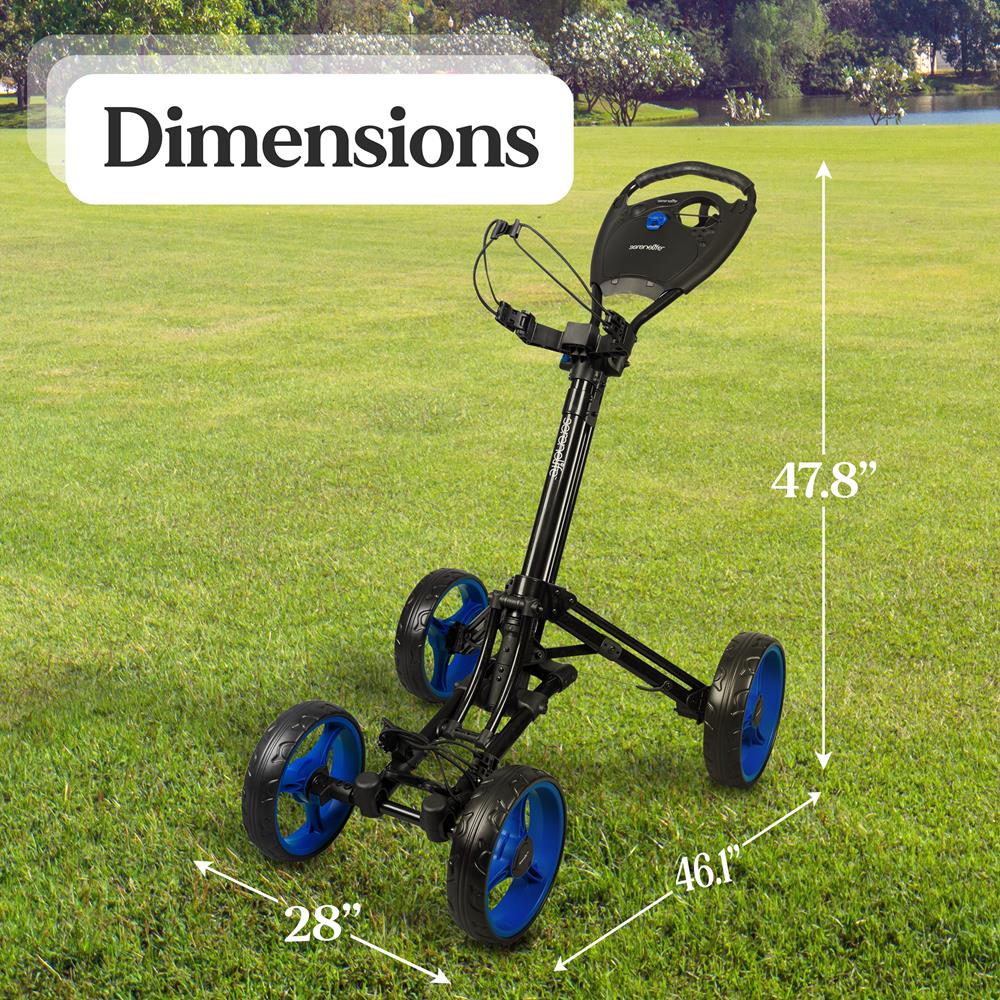 4-Wheel Golf Push Cart, Easy Fold, Aluminum Frame, Compact Storage