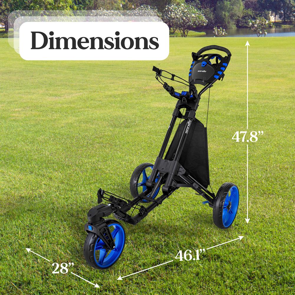 3-Wheel Golf Push Cart - Lightweight Aluminum, Easy Fold, Cooler Storage