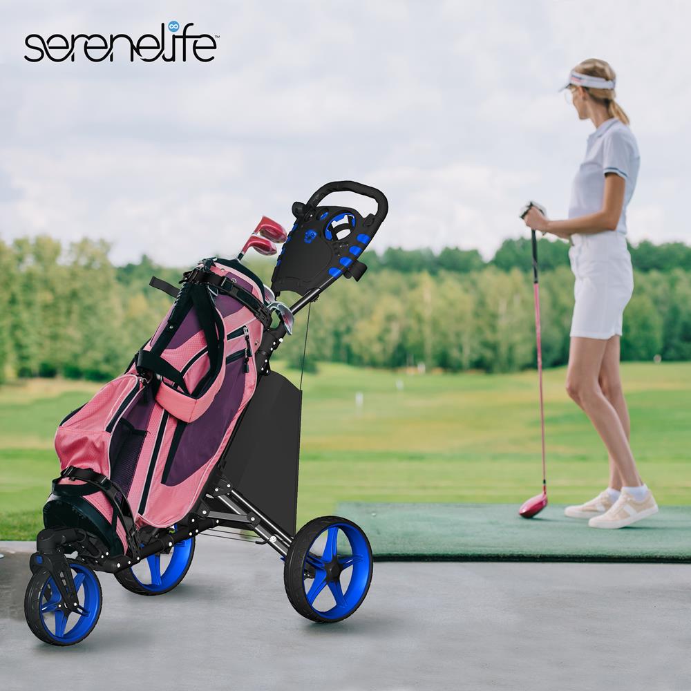 3-Wheel Golf Push Cart - Lightweight Aluminum, Easy Fold, Cooler Storage