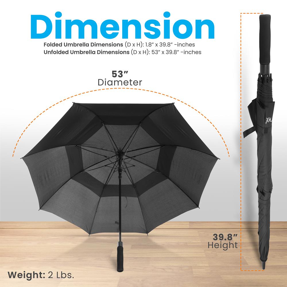 62" Auto Open Golf Umbrella - Windproof Double Canopy, Quick Dry Fabric